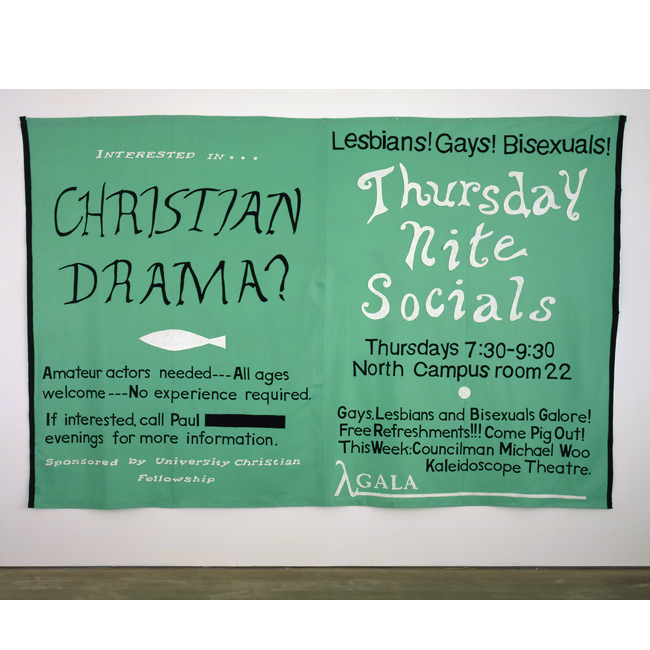Mike Kelley. <em>Untitled (Christian Drama)</em>, 1991. Felt Banner; 96 x 144 inches. Private collection. Mike Kelley, Untitled (Christian Drama)