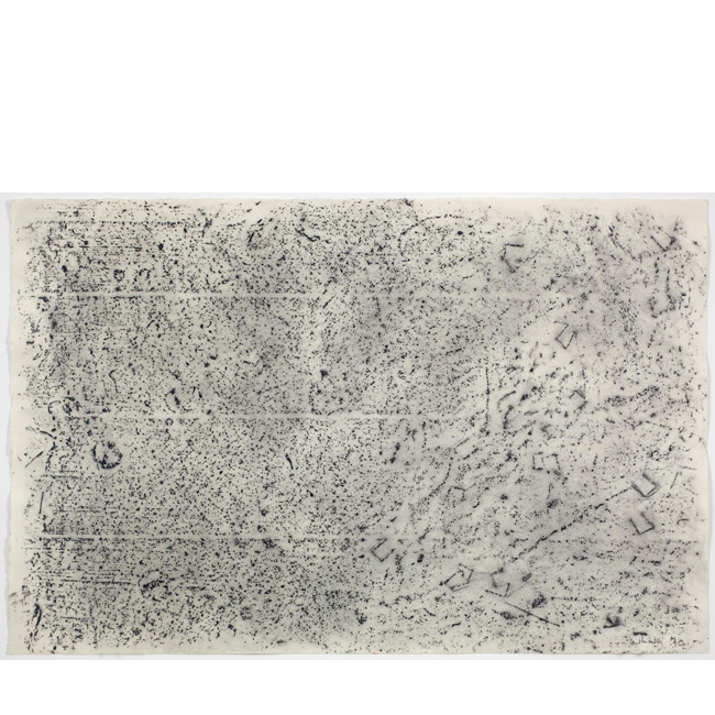 Jack Whitten. <em>Studio Floor #1</em>, 1970. Carbon stick rubbing on paper; 13 x 20 inches. Courtesy the artist and Alexander Gray Associates, New York. Jack Whitten, Studio Floor #1