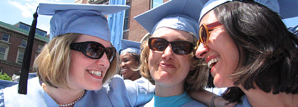 Masters-degree candidates congratulate each other at the 2005 Commencement ceremony.
