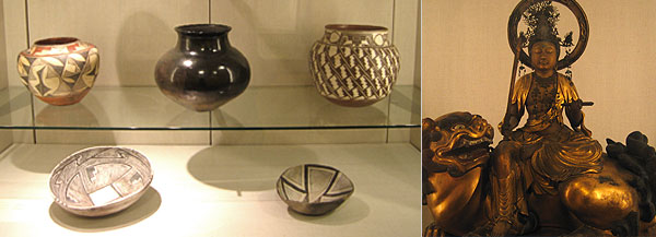 Artifacts from the Art Properties Department on display in Avery Library's Miriam and Ira D. Wallach Study Center for Art and Architecture.