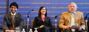 Columbia University President Lee C. Bollinger and students Sashti Balasundaram (Mailman &rsquo;08) and Melissa D'Agostino (B &rsquo;08) discuss the impact of young people at a World Leaders Forum event.